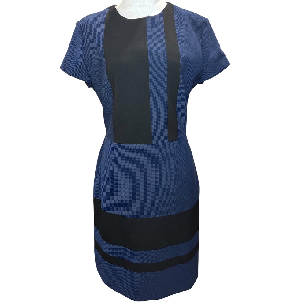 Hugo Boss Hermely Colorblock Sheath Dress Size 10 Navy Blue Black Career